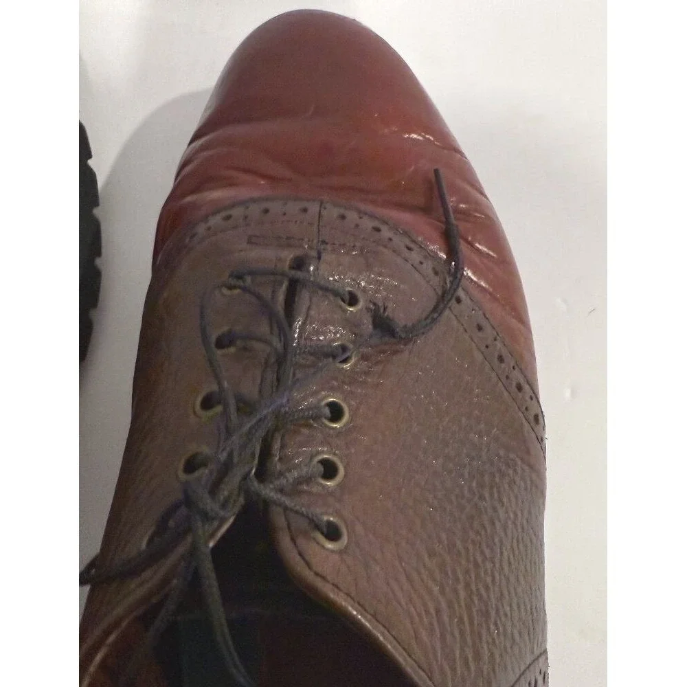 HS Trask Mens 10.5 W 2-Tone Brown Bison Leather Oxford Vibram Lug Sole 1033